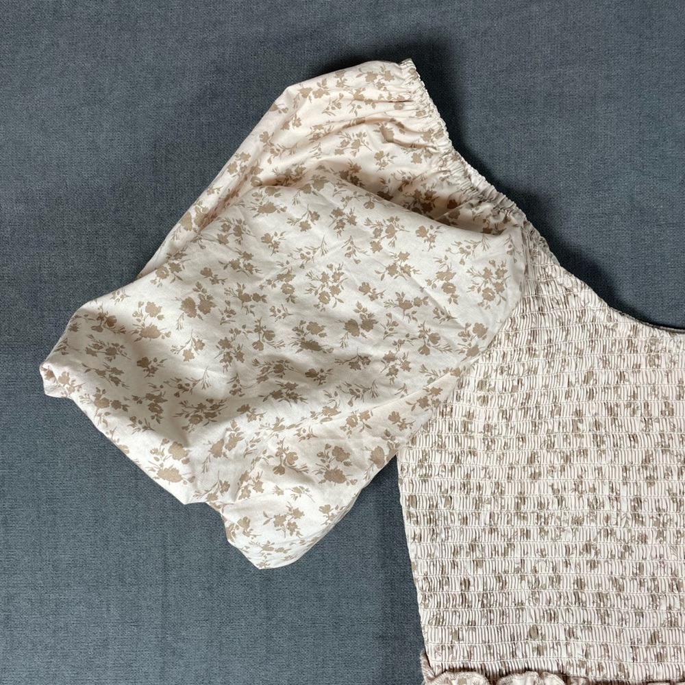 And Now This Smocked Cream Floral Mini Dress with Puff Sleeves– Size Small - Picture 3 of 7